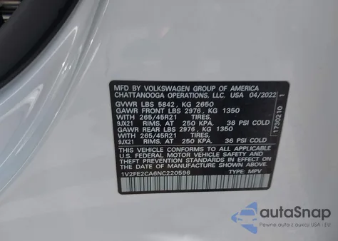 2022 Volkswagen Atlas Cross Sport Sel Premium R-Line from USA, damaged, VIN 1V2FE2CA6NC220596